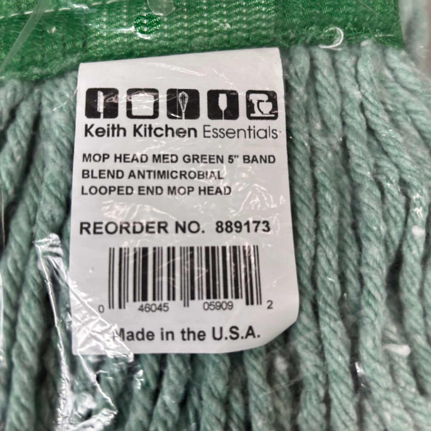 ZA@ KEITH KITCHEN ESSENTIALS (8 PACK) Looped End Mop Head 4-Ply Yarn 5"W Band Green As-is 889168