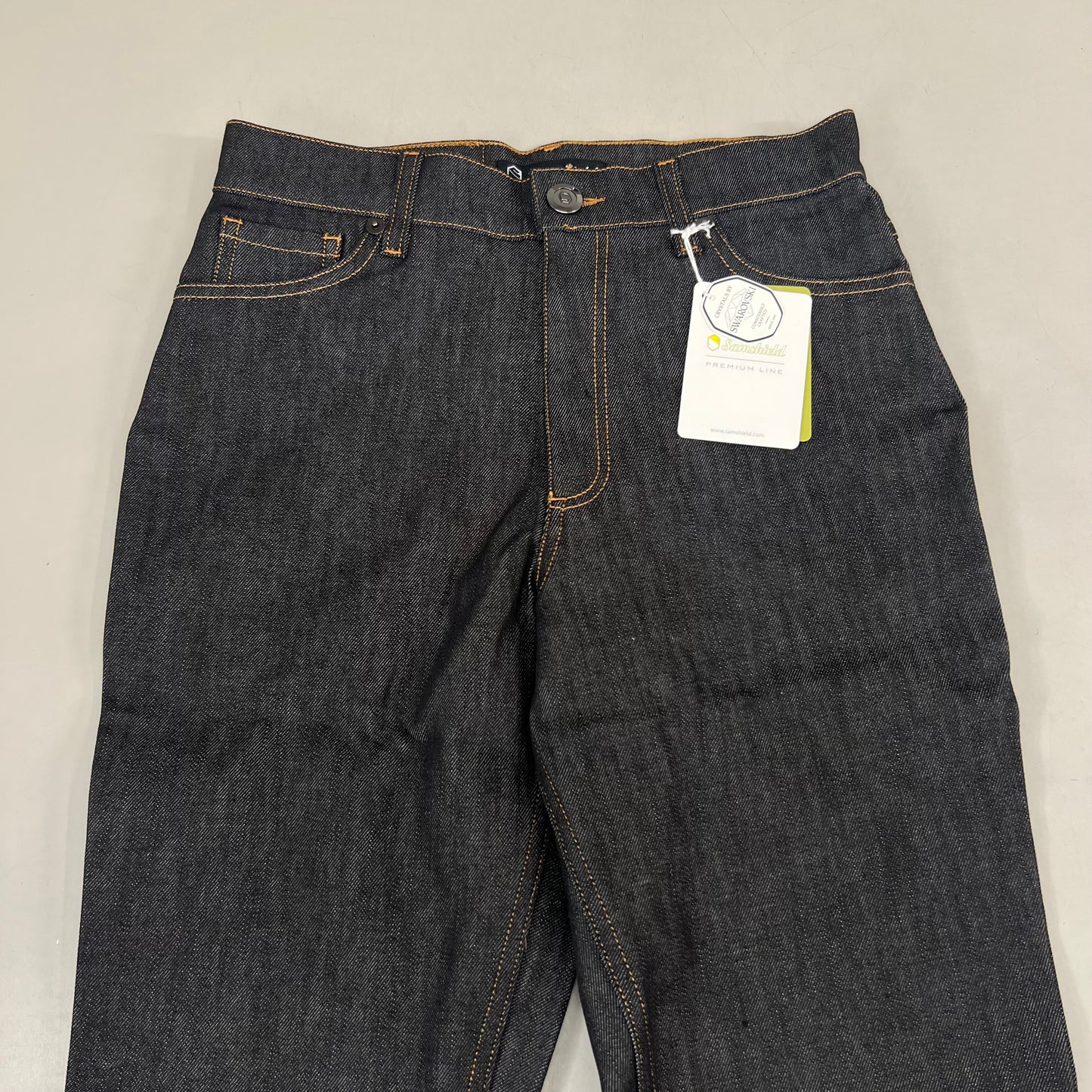 SAMSHIELD Swarovski Crystal Engraved Jeans Women's Sz US 26, UK 8, 36 Black Denim