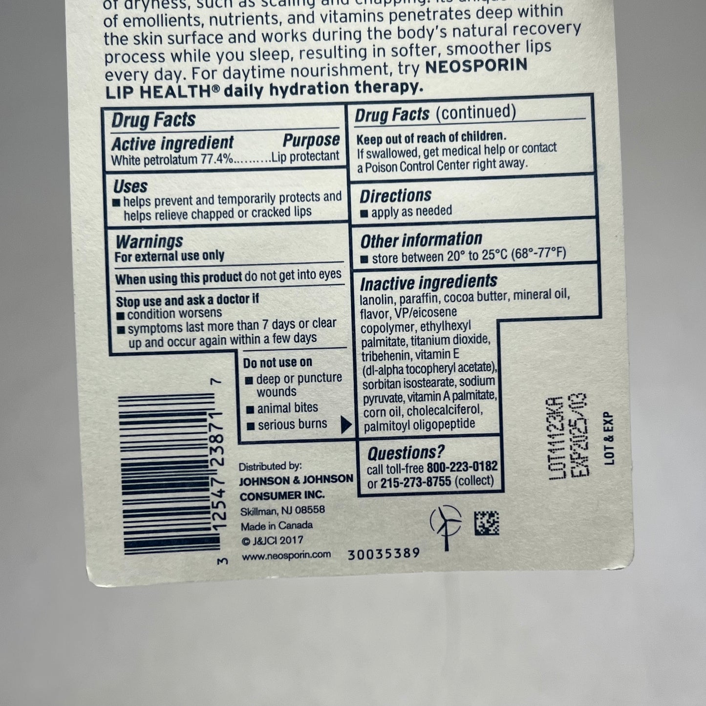 NEOSPORIN  (3 PACK) Lip Health Overnight Renewal Therapy  0.27 oz BB 03/25