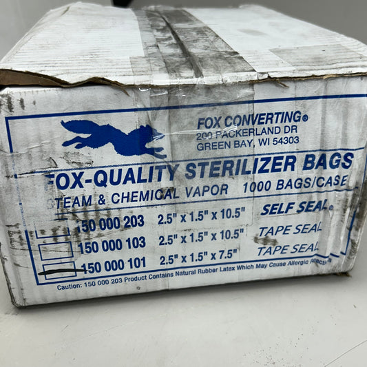 FOX CONVERTING  (1 Box, 1000 Bags) Tape Seal Sterilizing Bags 2.5"x1.5"x7.5" 150000101 (New Other- Distressed Packaging )
