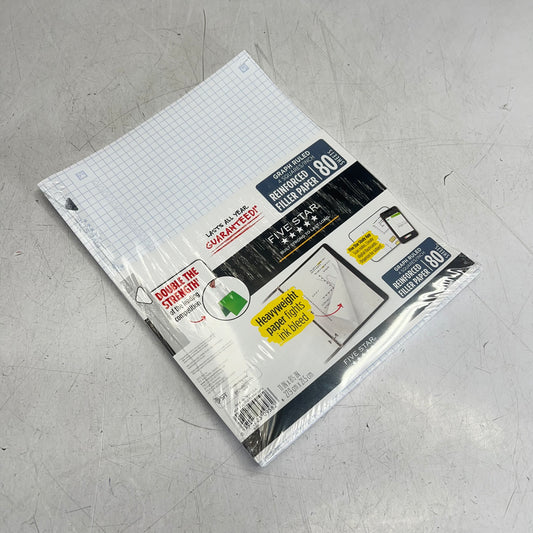 ZA@ FIVE STAR (5 PACK, 80 SHEETS EACH) Reinforced Graph-ruled Filler Paper  11"x8.5" White B-106