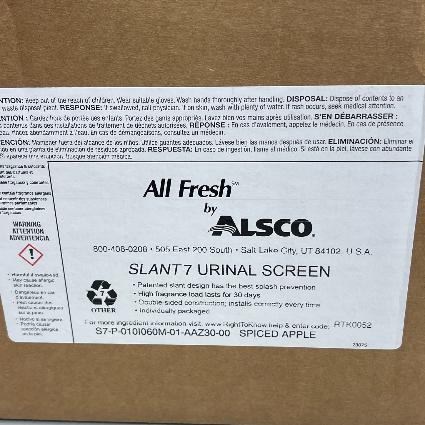 ALSCO 10-PACK! All Fresh Slant7 Urinal Screen Spiced Apple Round 8" Pink RTK0052