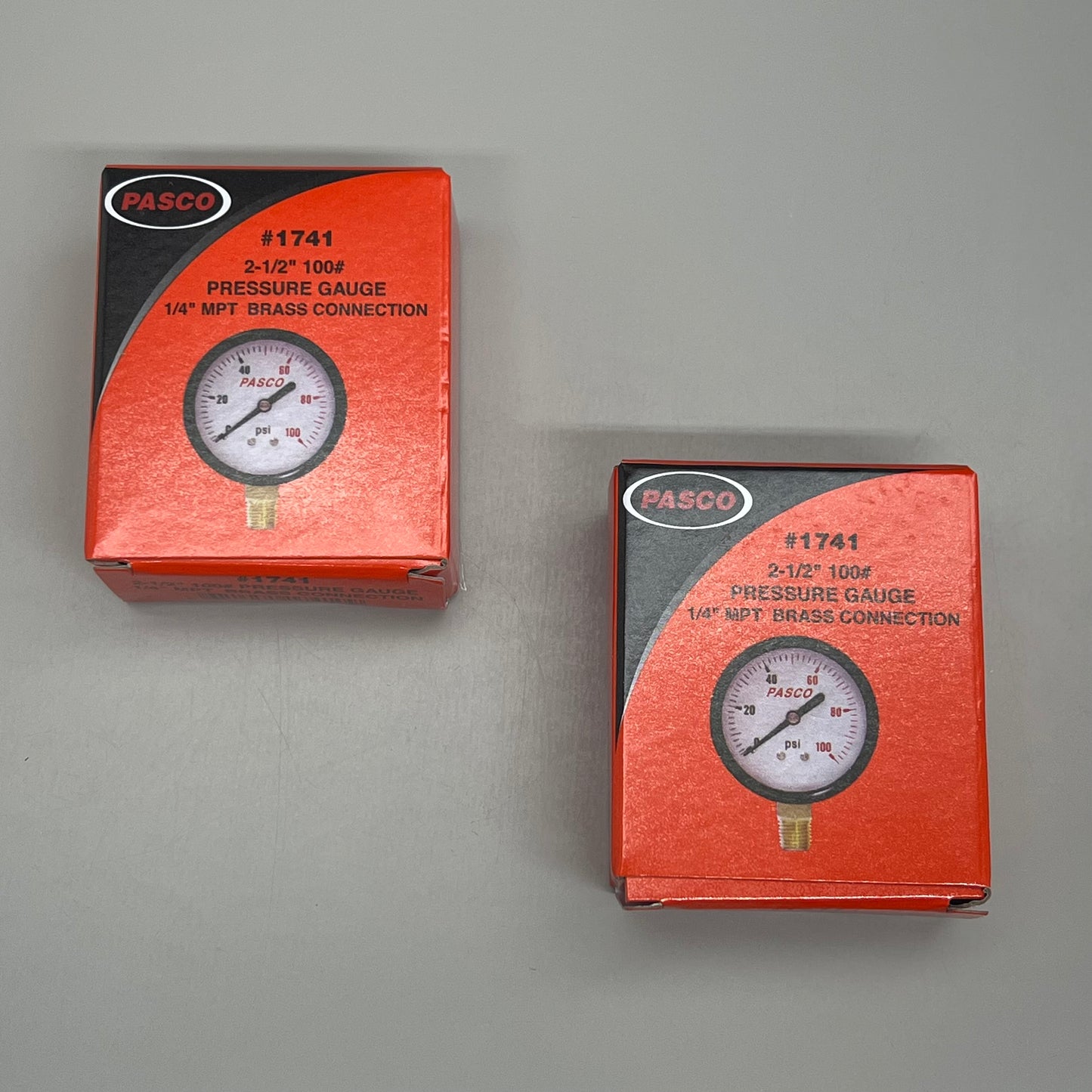 PASCO (2 PACK) Pressure Gauge 1/4" MPT Brass Connection 2-1/2" 100 PSI 1741