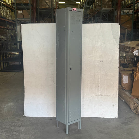 ZA@ GRAINGER Grey Metal Locker Sz 78”Hx12”x12” (AS-IS, Damage)