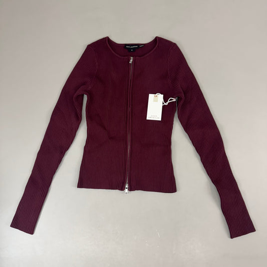 GOOD AMERICAN Shine Zipped Rib V-Neck Cardigan Women's Sz Small OXBLOOD002 GSK0263