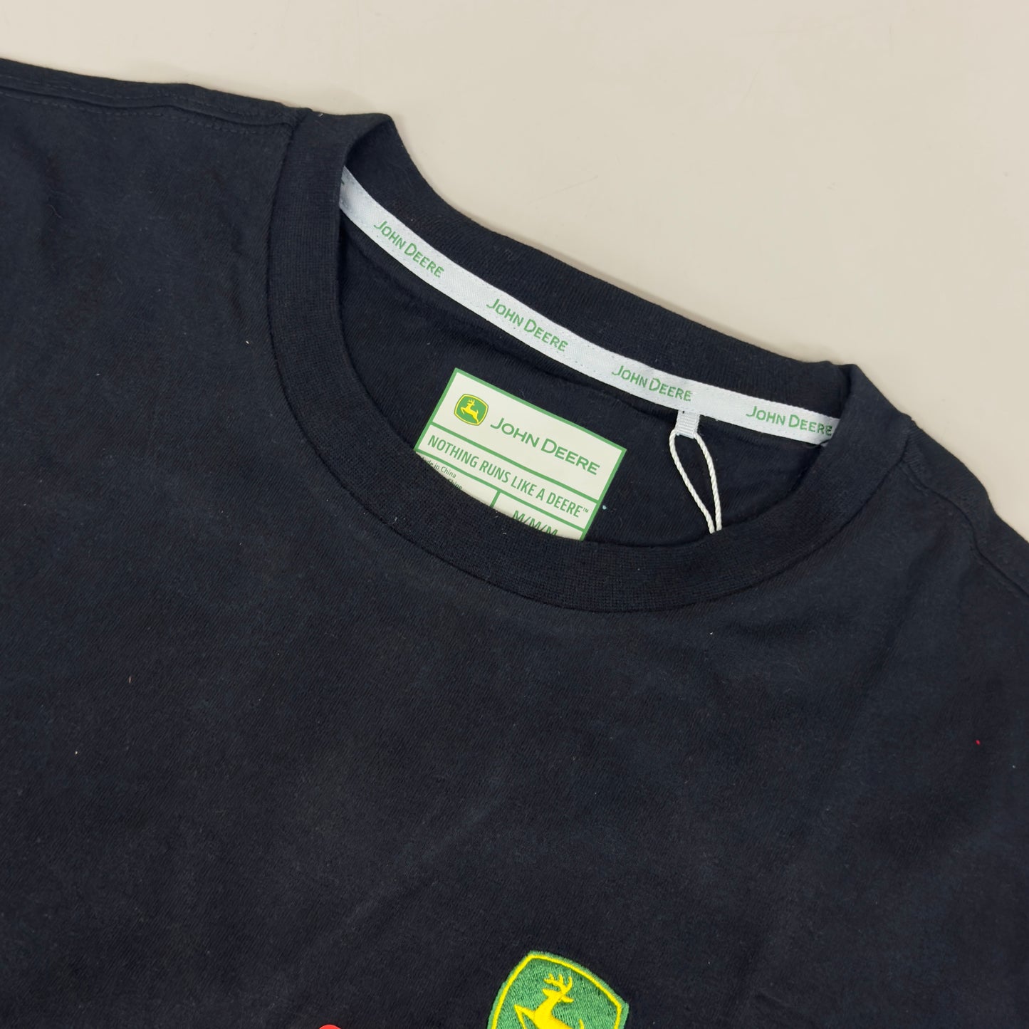 JOHN DEERE Embroidered Logo Short Sleeve Tee Shirt Men's Sz M Black 1896842