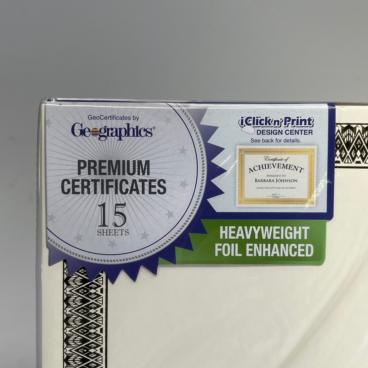 GEOGRAPHICS (2 PACK, 15 SHEETS EACH) Foil Certificates 8.5"x11" Gold/Off White