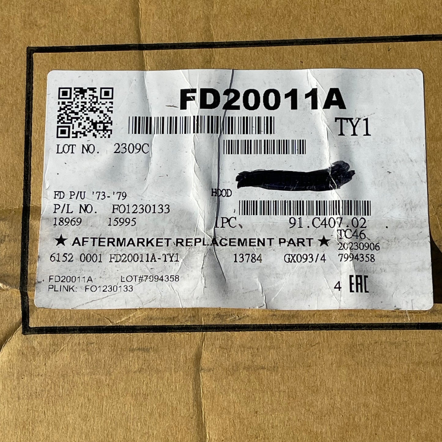 ZA@ Pallet of TONG YANG Hood for Ford F-Series Trucks & Bronco 1973-1979 Black FO1230133 (AS-IS)