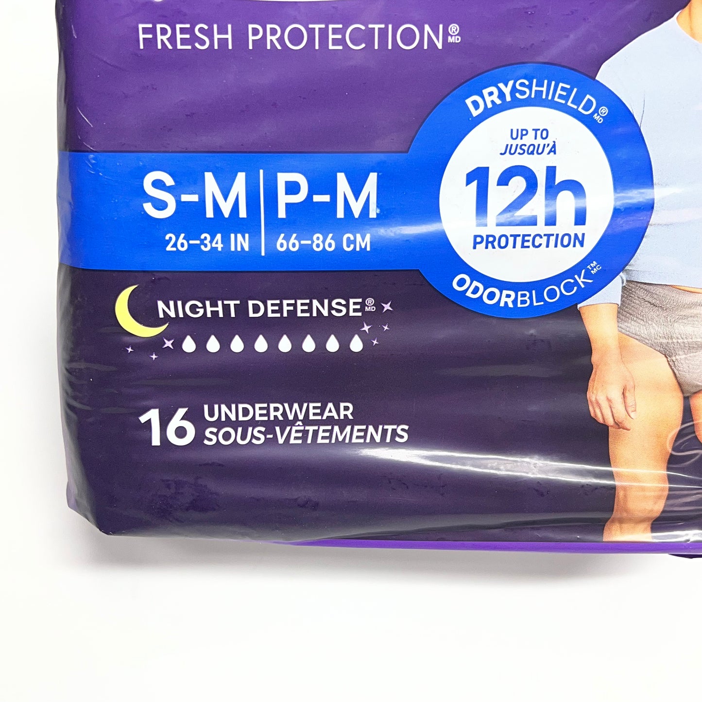DEPENDS (4 PACK, 16 EACH) Fresh Protection Dry Shield  Unisex Sz S-M Grey 55156