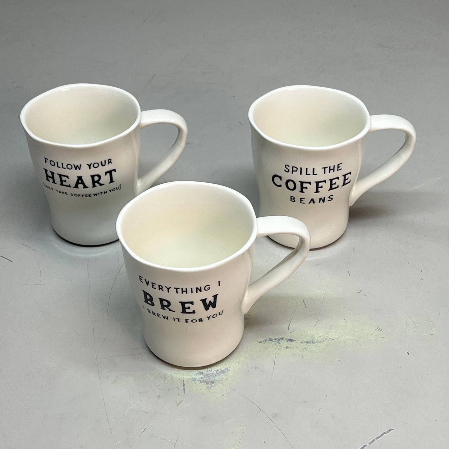 CREATIVE CO-OP Set Of 6 Stoneware Mug w/ Wax Relief Coffee Sayings 6 Styles 12oz White/Black DF9620A