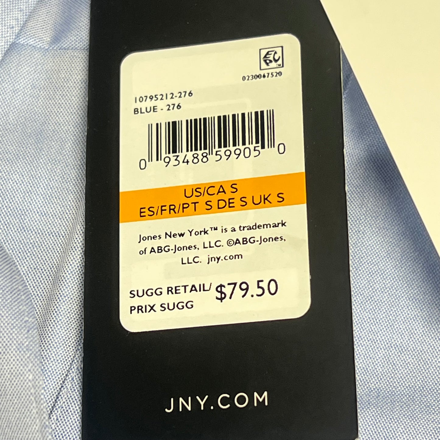 JONES New York Point Collar Long Sleeve Button Front Shirt Women's Sz S Blue