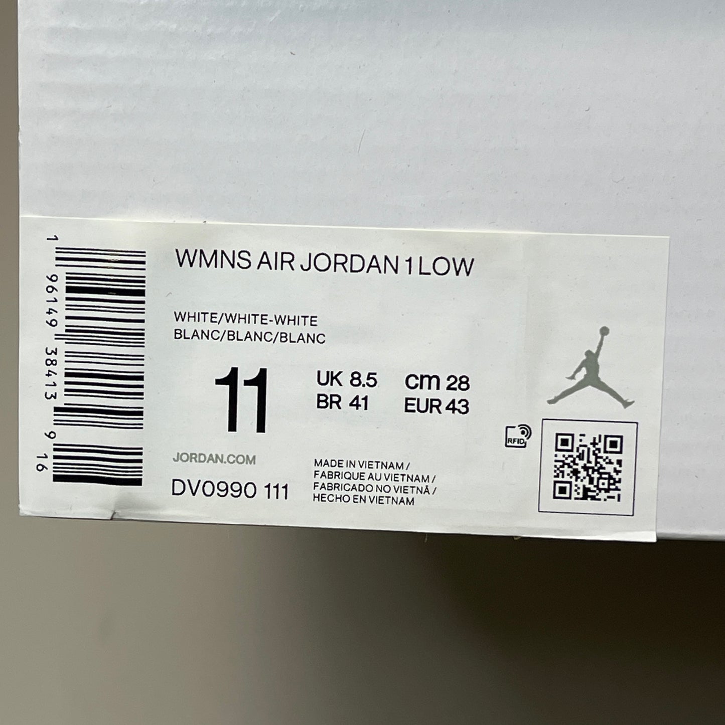 NIKE AIR JORDAN 1 Low Triple White Women's Sz 11 DV0990-111 (New in Box)