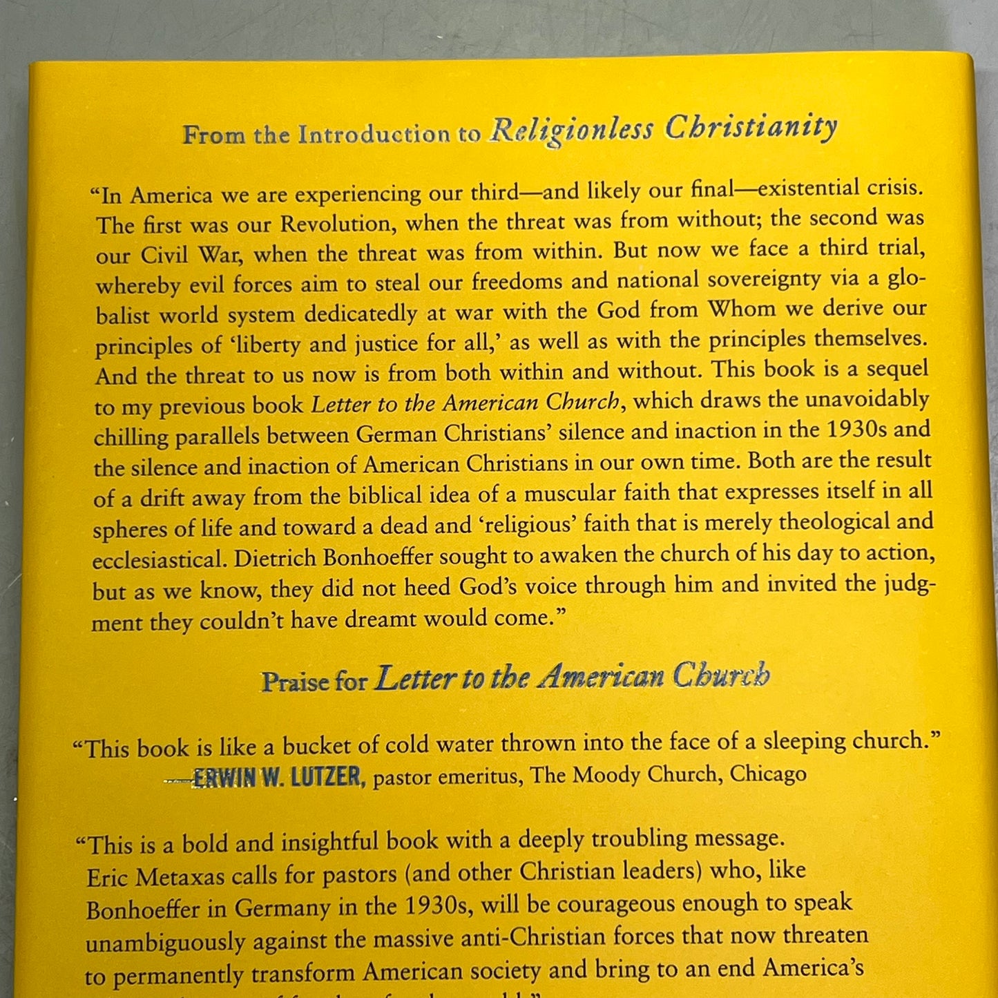 RELIGIONLESS CHRISTIANITY Gods Answer To Evil By Eric Metaxas Hardback Book