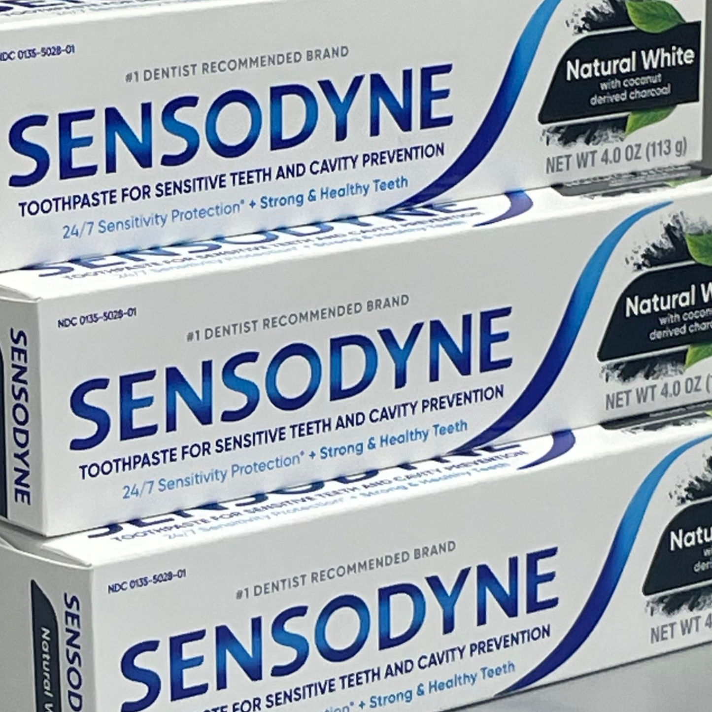 ZA@ SENSODYNE (12 PACK) Natural White Toothpaste w/Coconut Charcoal 4 oz Each EXPIRED 05/24 E