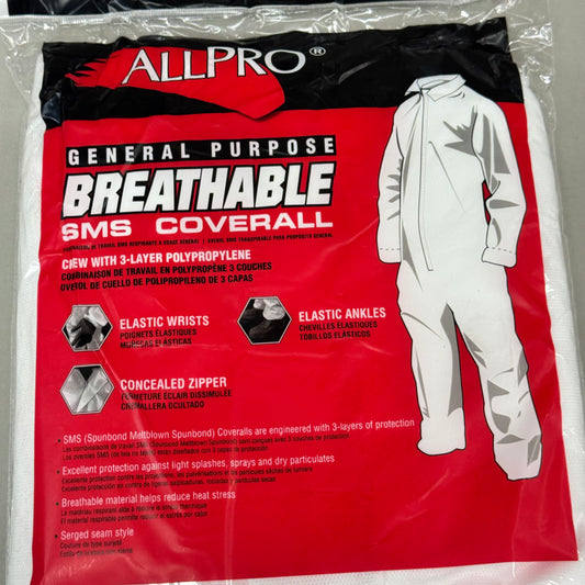 GENERAL PURPOSE (12 Pk) Breathable Sms Coverall Crew SZ XL White 6964A W/ 3-layer Polypropylene