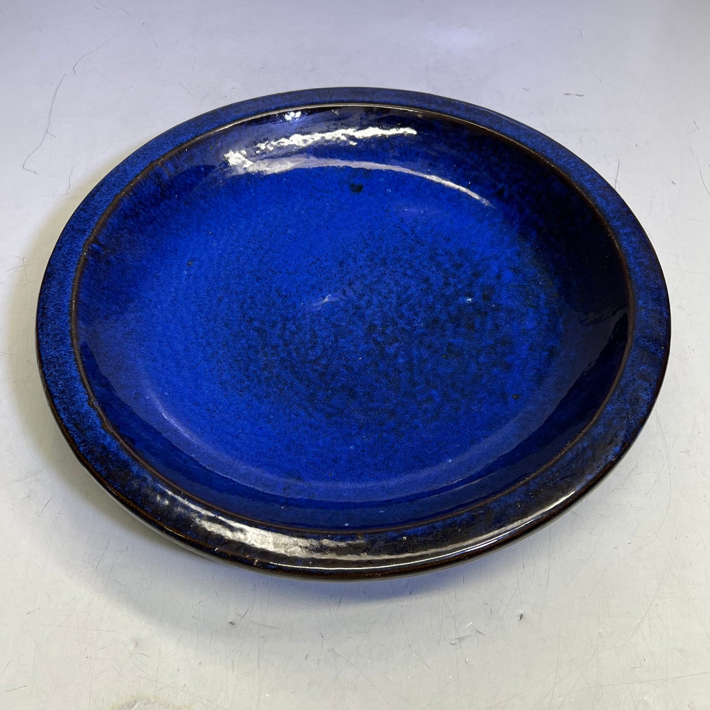 ZA@ Glazed Pottery 2 Piece Swirl Stand Bird Bath 22" L x 20" Dia Deep Blue