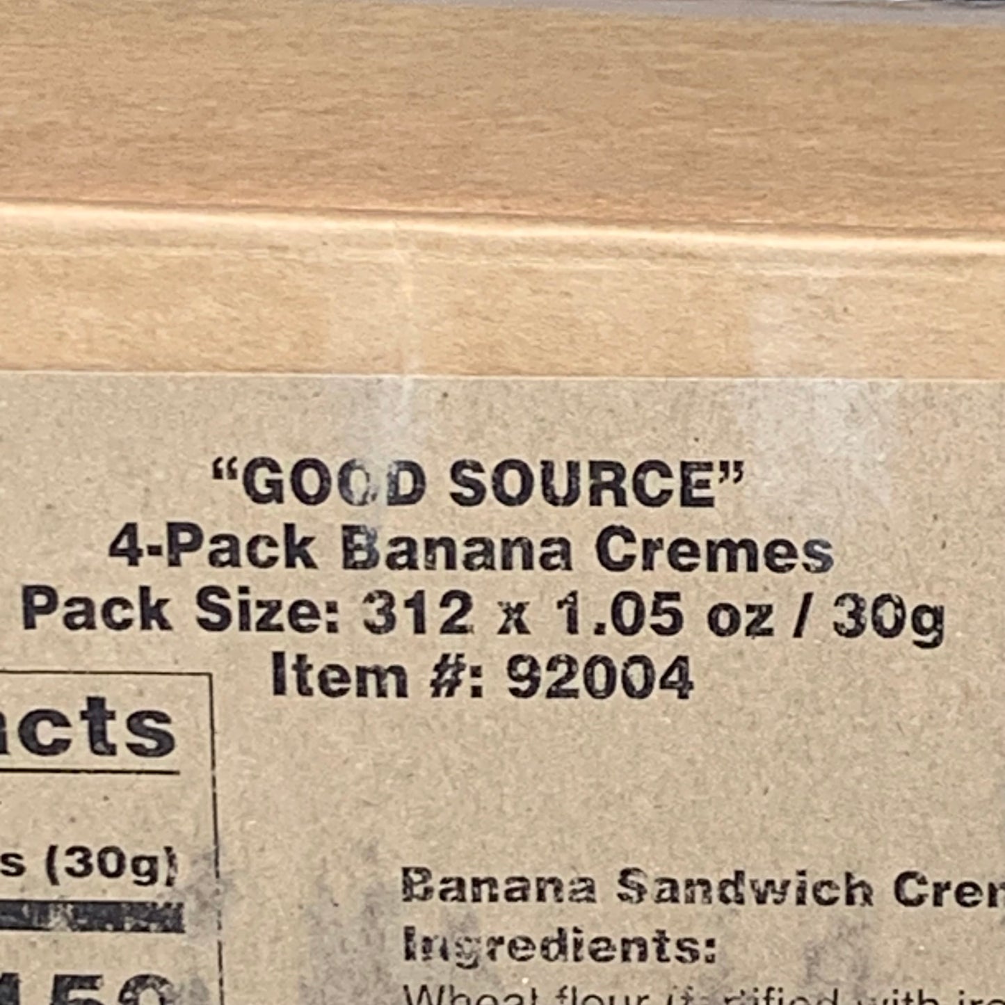 GOOD SOURCE (CASE OF 312 COOKIES) Banana Sandwich Creme Cookies (Wrapped by the 4 Pack)