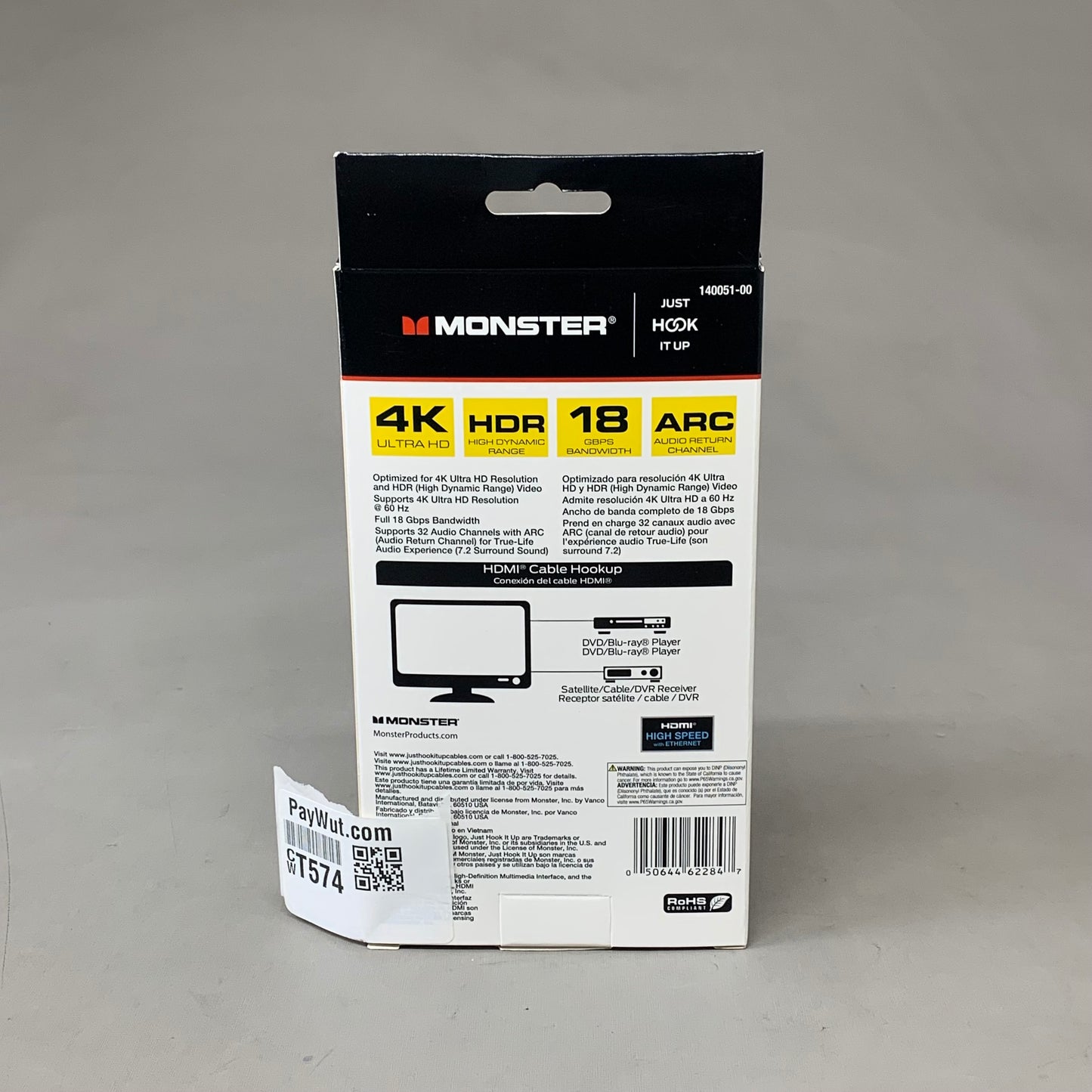 MONSTER 4K Ultra HDMI Cable w/ Ethernet 12ft Black 140051-00