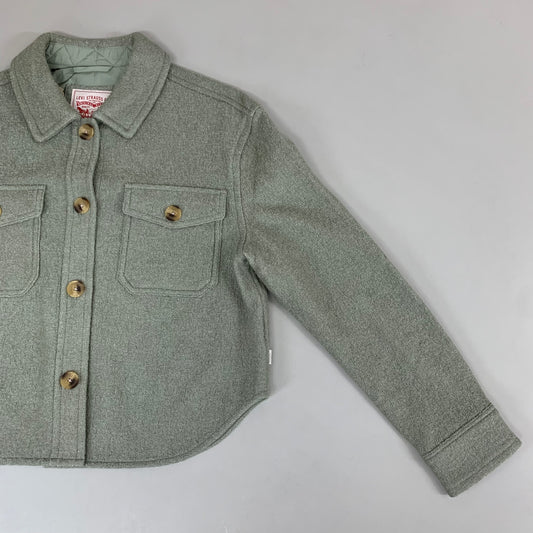 LEVI'S Front Button Cropped Jacket W/ Laydown Collar Women's Large Tea Green 595450040