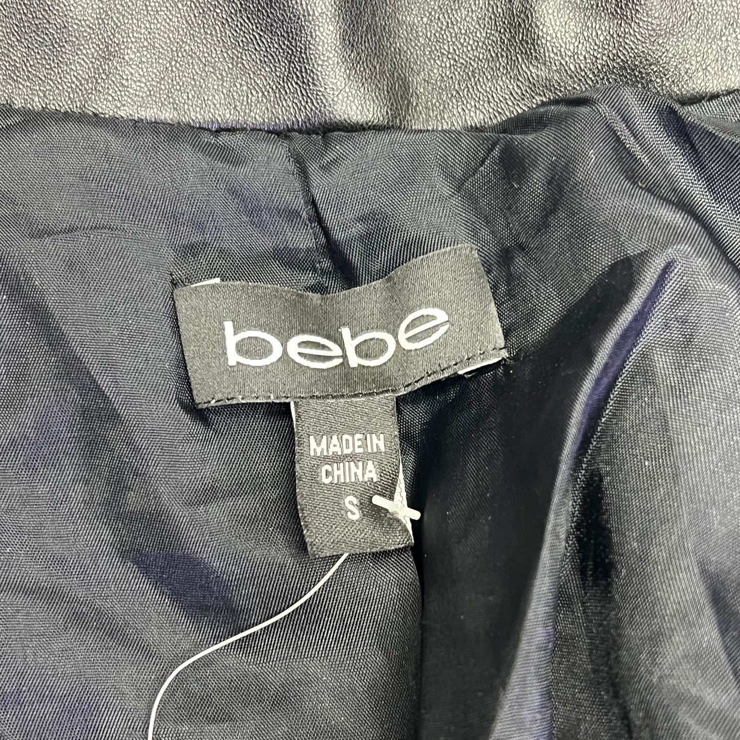 BEBE Under Collar Bling Cropped Wool Sweater Leather Trim Women's Sz S Black