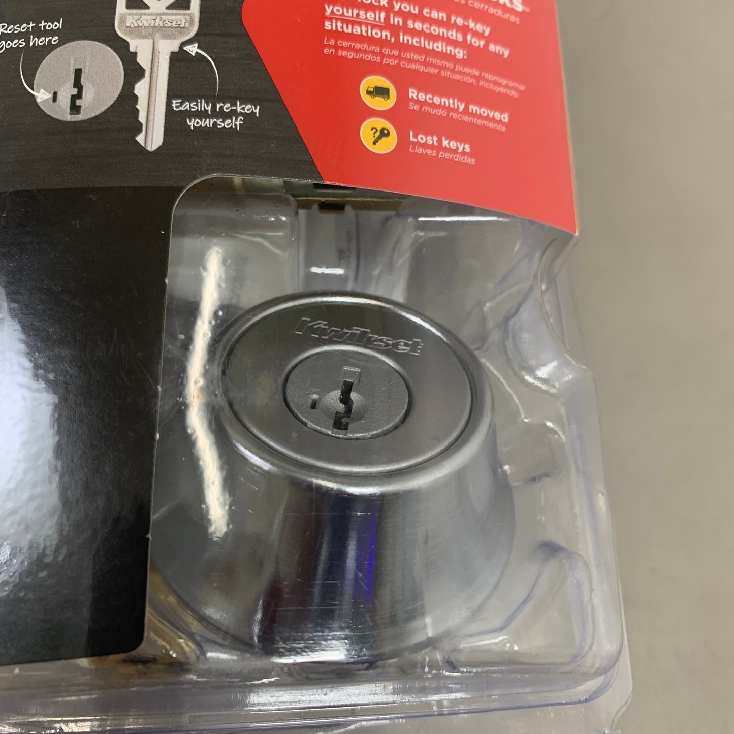 KWIKSET Metal Single Cylinder Deadbolt 3.5"x4.5"x9" Satin Chrome 96600-748