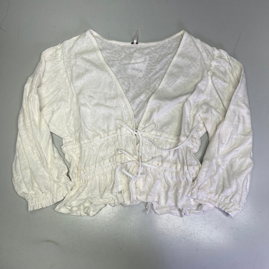 FREE PEOPLE Breezy Beachy Cotton Linen Let's Go Blouse Women's Sz M Ivory