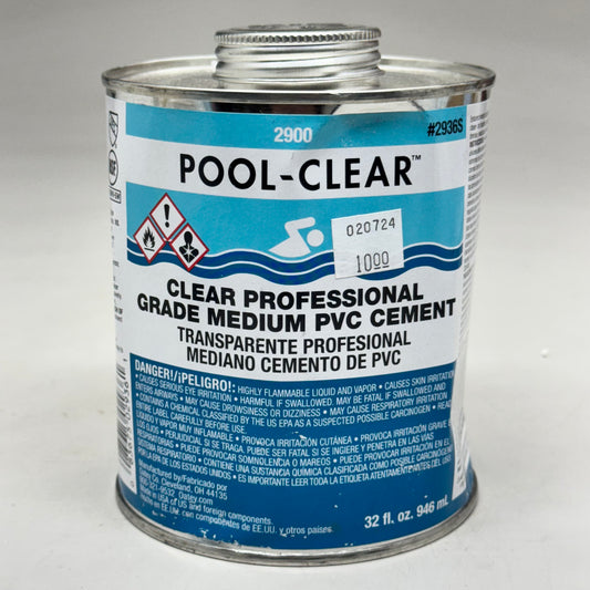 POOL-CLEAR Brush in Can Clear Professional Grade Medium Pvc Cement Glue 2936S