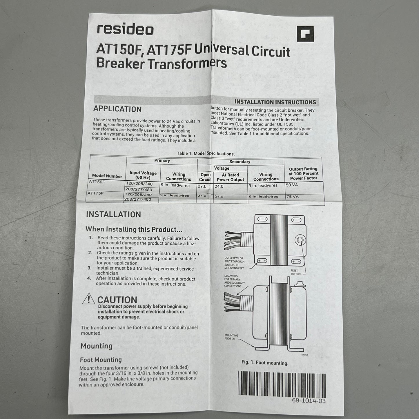 RESIDEO Universal Breaker Transformers Plate or Panel Mounted 120/208/240 Vac 9 in. AT15OF