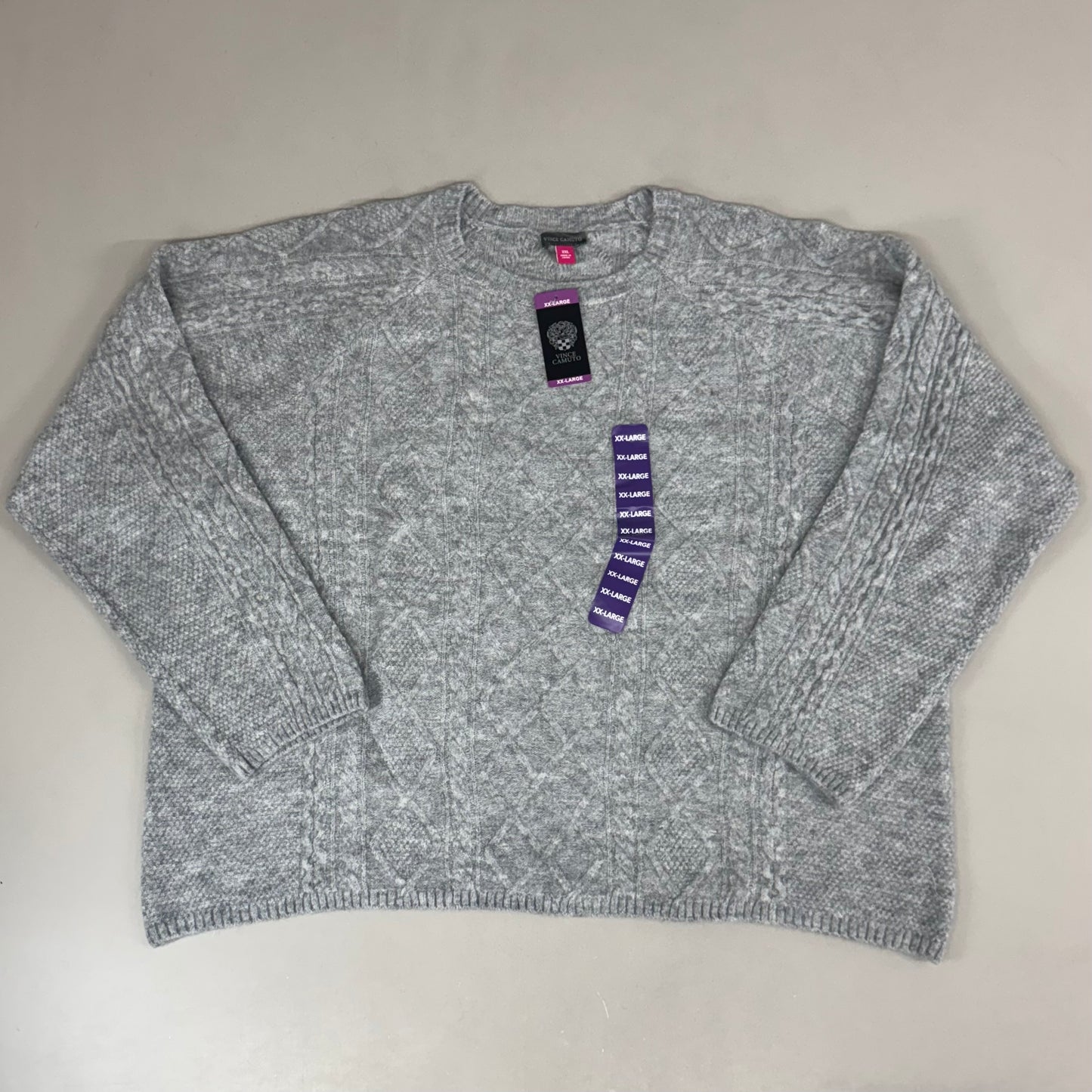 VINCE CAMUTO Cable Knit Sweater Women's Sz-XXL Light Heather Grey SC2895