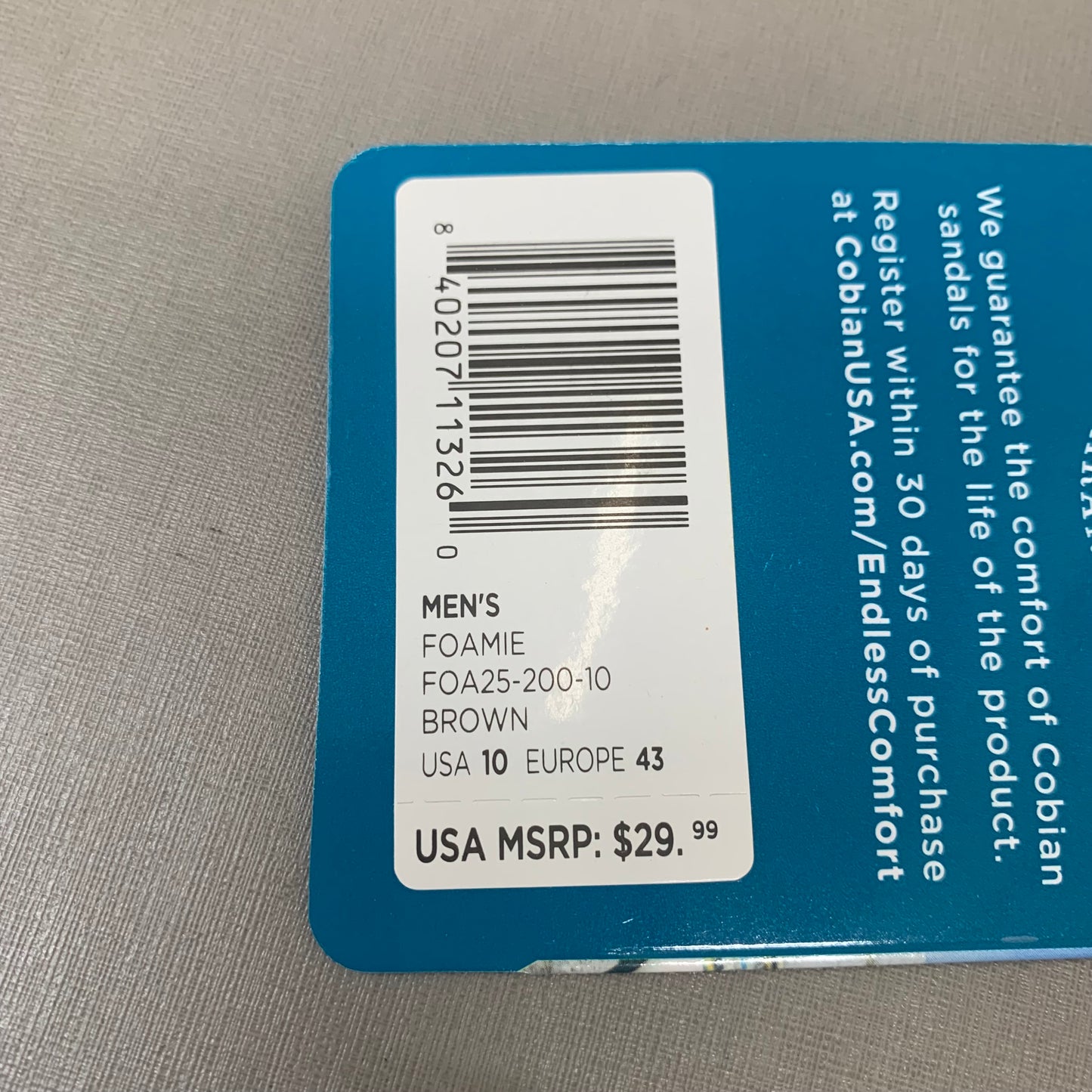 COBIAN Foamie Full Arch Support Sandals Men's Sz 10, 43 Eu Brown FAO25-200-10