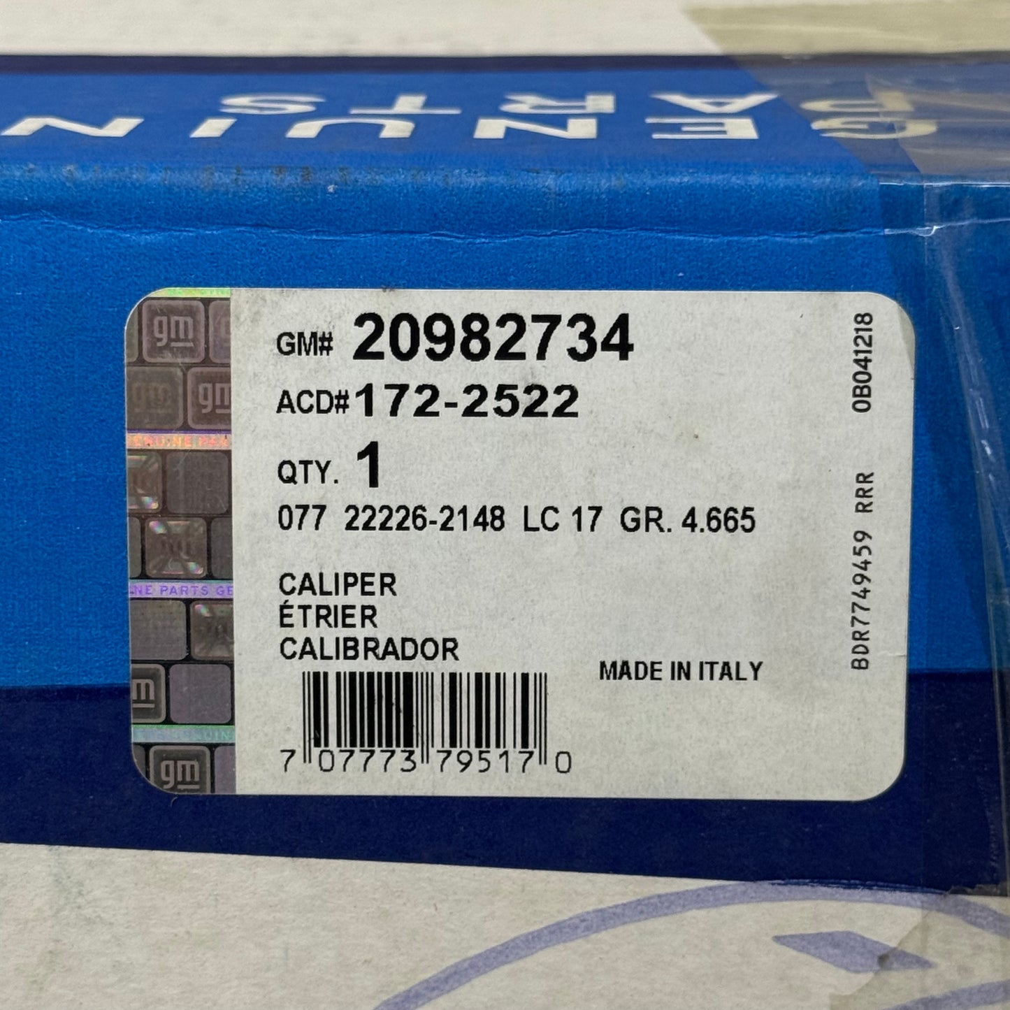 GM GENIUNE PARTS Front Brake Caliper 6.37"x13.12"x6.37" Yellow 20982734