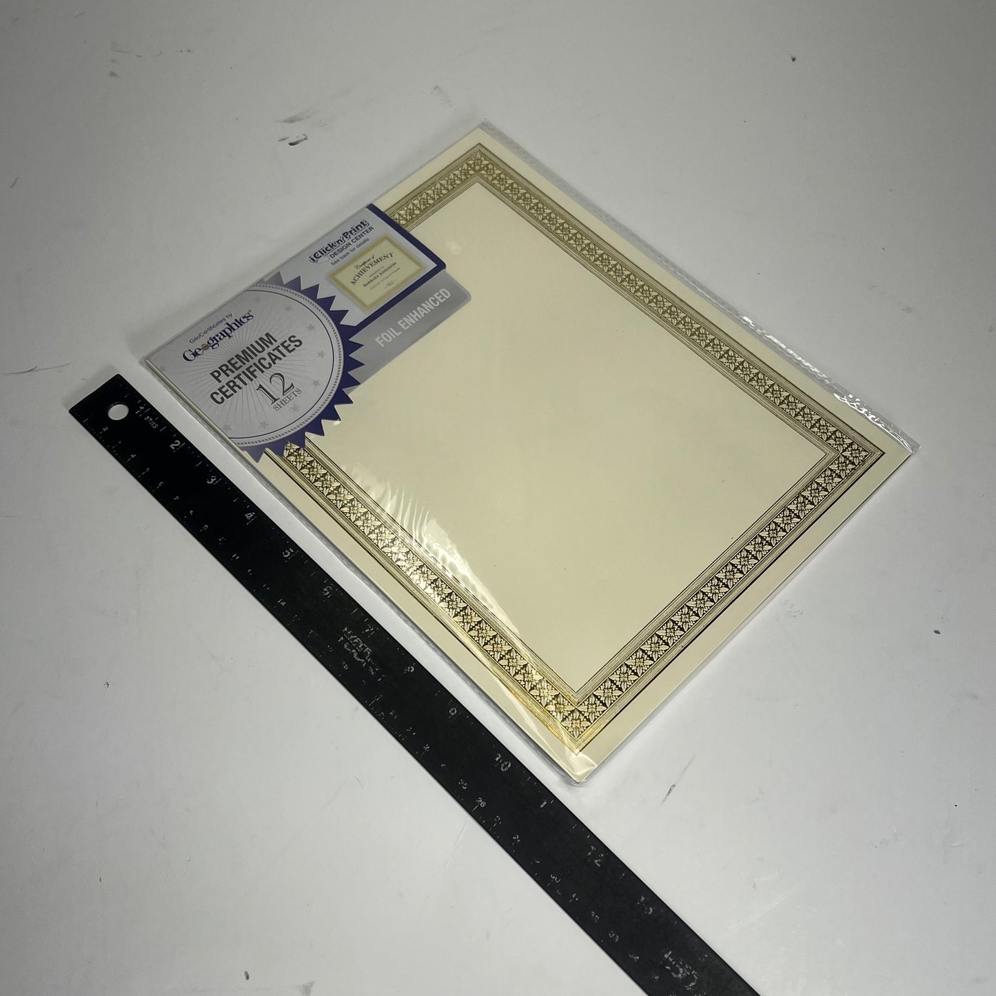 GEOGRAPHICS (4 PACK, 12 EACH) Foil Certificates 8.5"x11" Gold/Off White 45492