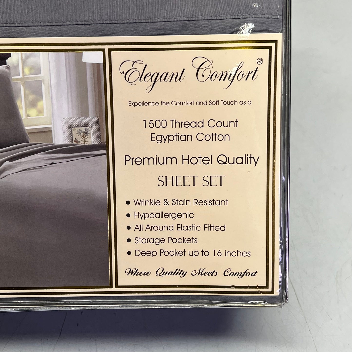 ZA@ ELEGANT COMFORT (6 PIECE SET) 1500 Thread Count Bed Sheets Box Stitching Design King Gray E
