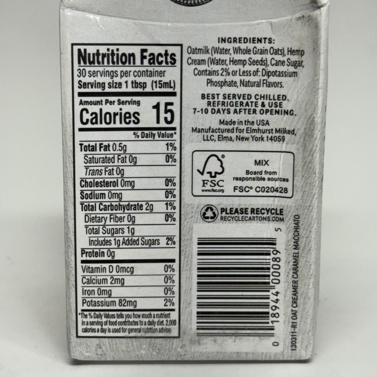 ELMHURST (6 PACK) Elmhurst Caramel Macchiato Oat Creamer 16 fl oz. BB 09/26