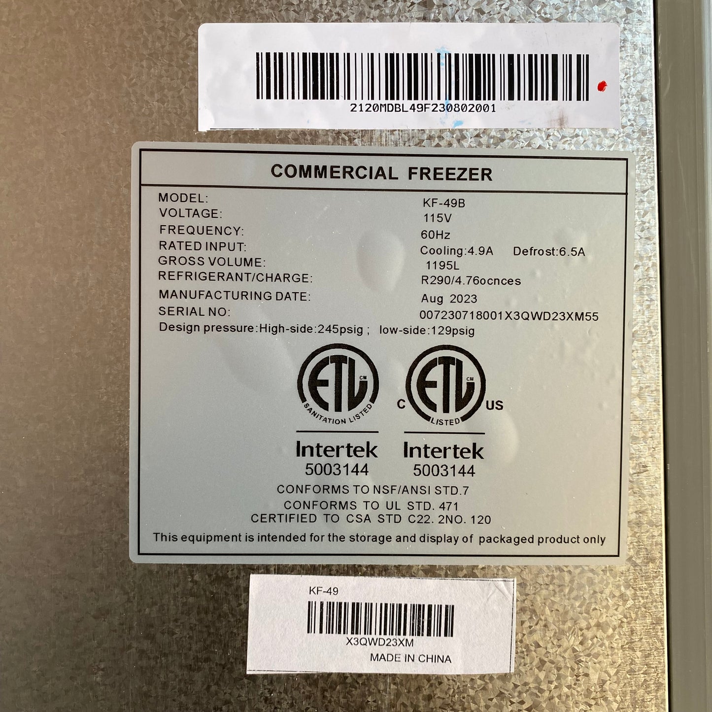 Z@ KALIFON Double Solid Door Stanless Steel Commercial Freezer 54"W x 78"H x 31"L Steel KF-49B