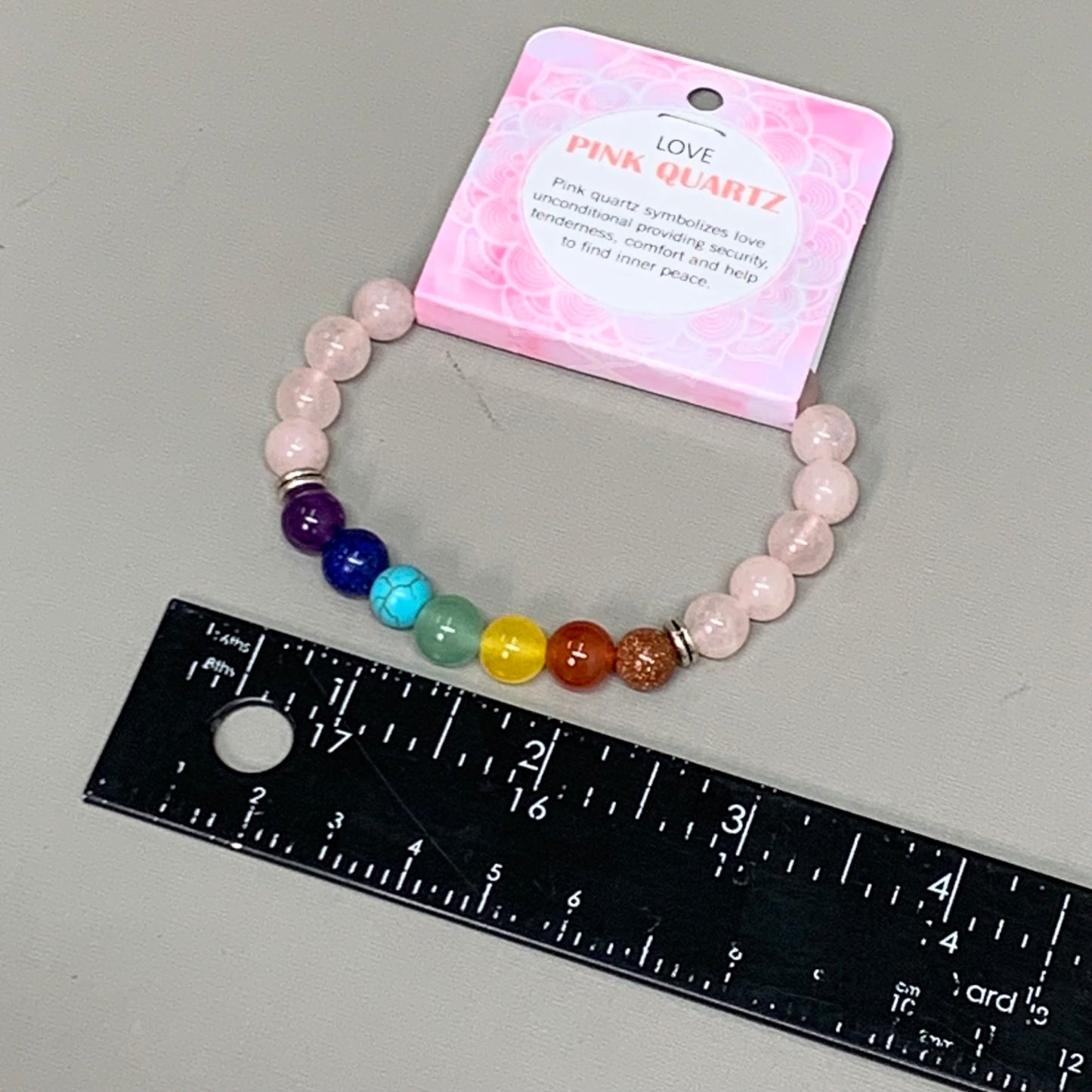 BEST WHOLESALE 8-PACK! Beaded Rose Quartz Rainbow Crystal Bracelets 3" New