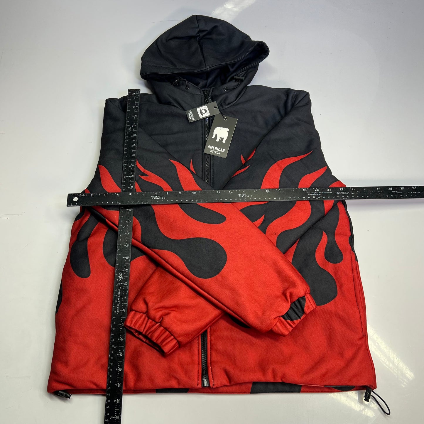 AMERICAN STITCH Flame Coat Jacket Full Zip Men's Sz M Black/Red HD25-T333