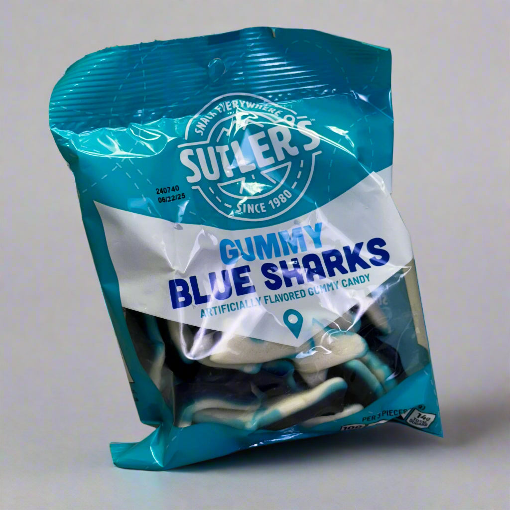 ZA@ Pallet of SUTLER'S Gummy Sharks 5.5 Oz Blue BB 06/25 (AS-IS)