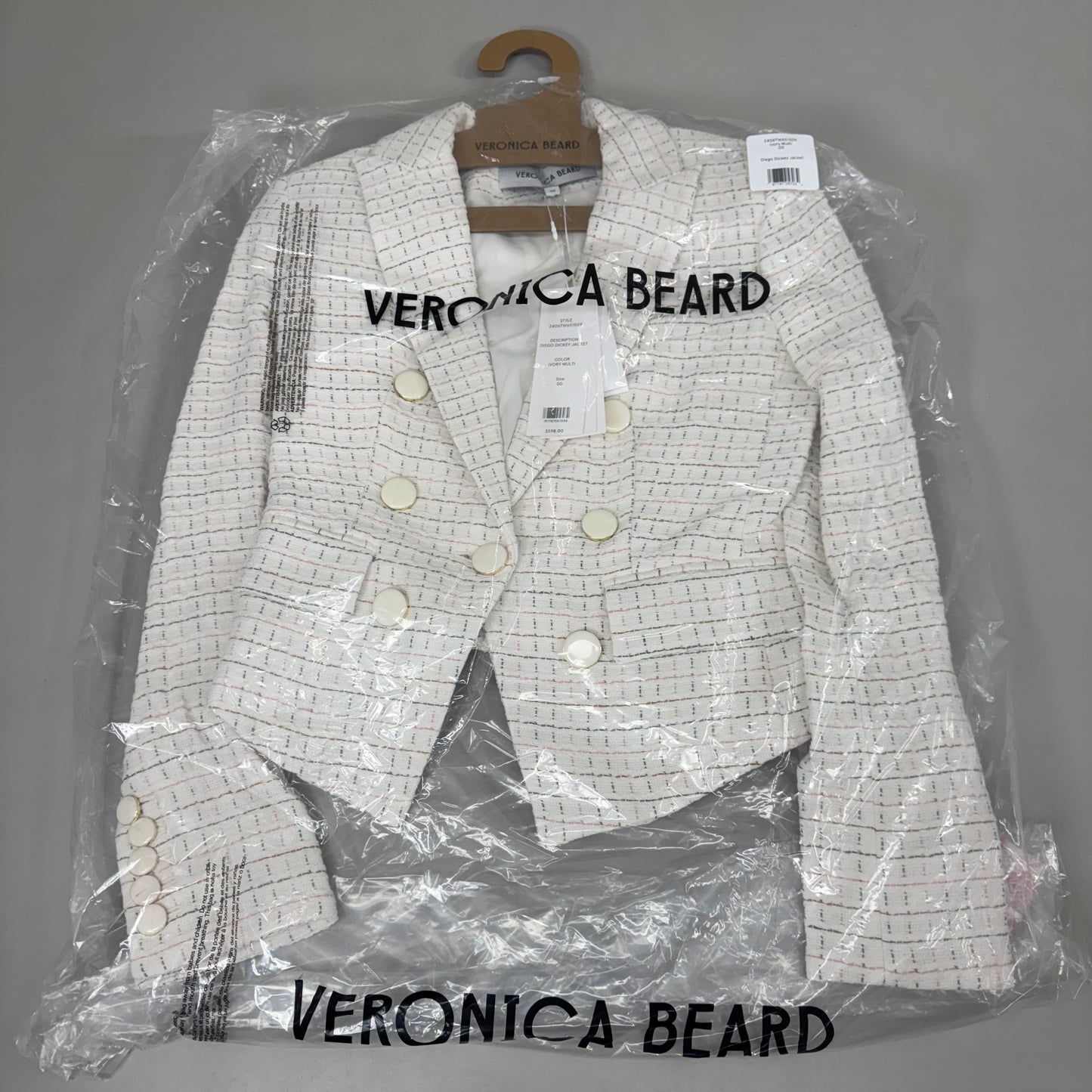 VERONICA BEARD Women's Diego Dickey Jacket Sz-00 Ivory/Multi 2406TW651509