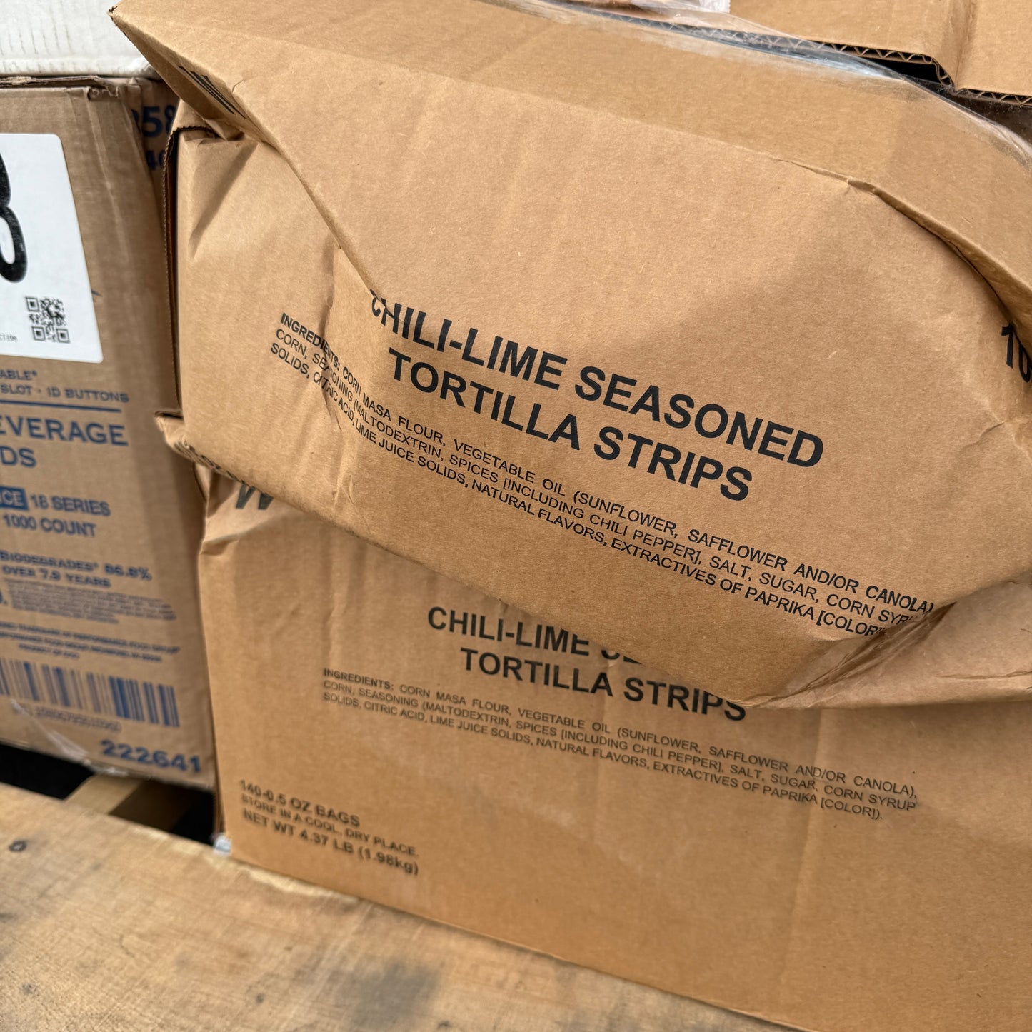 ZA@ Pallet of FIRST MARK Clear Lids, Black Hot Cup Lids, Tortilla Strips, & Toilet Seat Covers