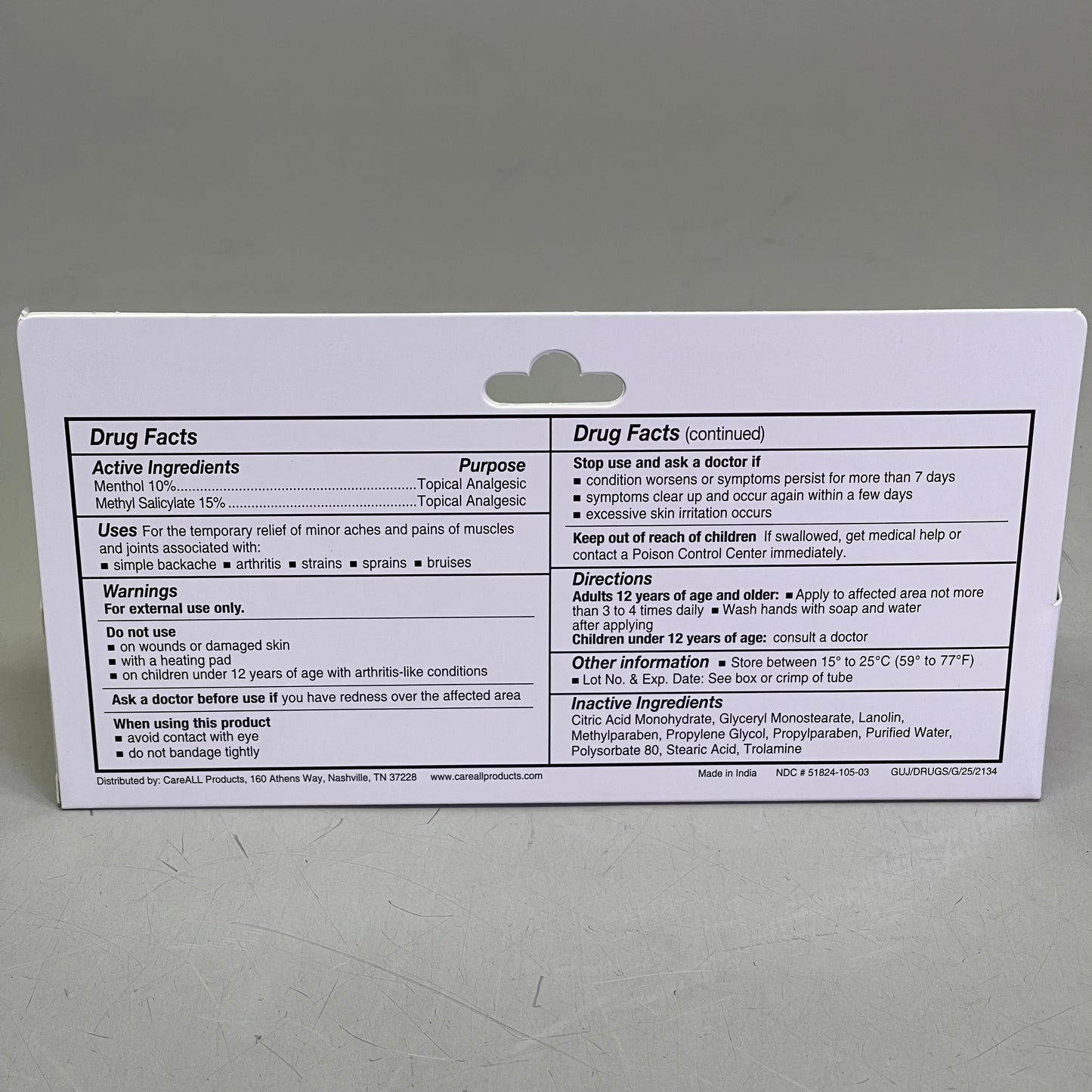 CAREALL (6 PACK) Muscle Rub Greaseless Pain Relieving Cream 3 oz per tube MUS3 BB 02/28