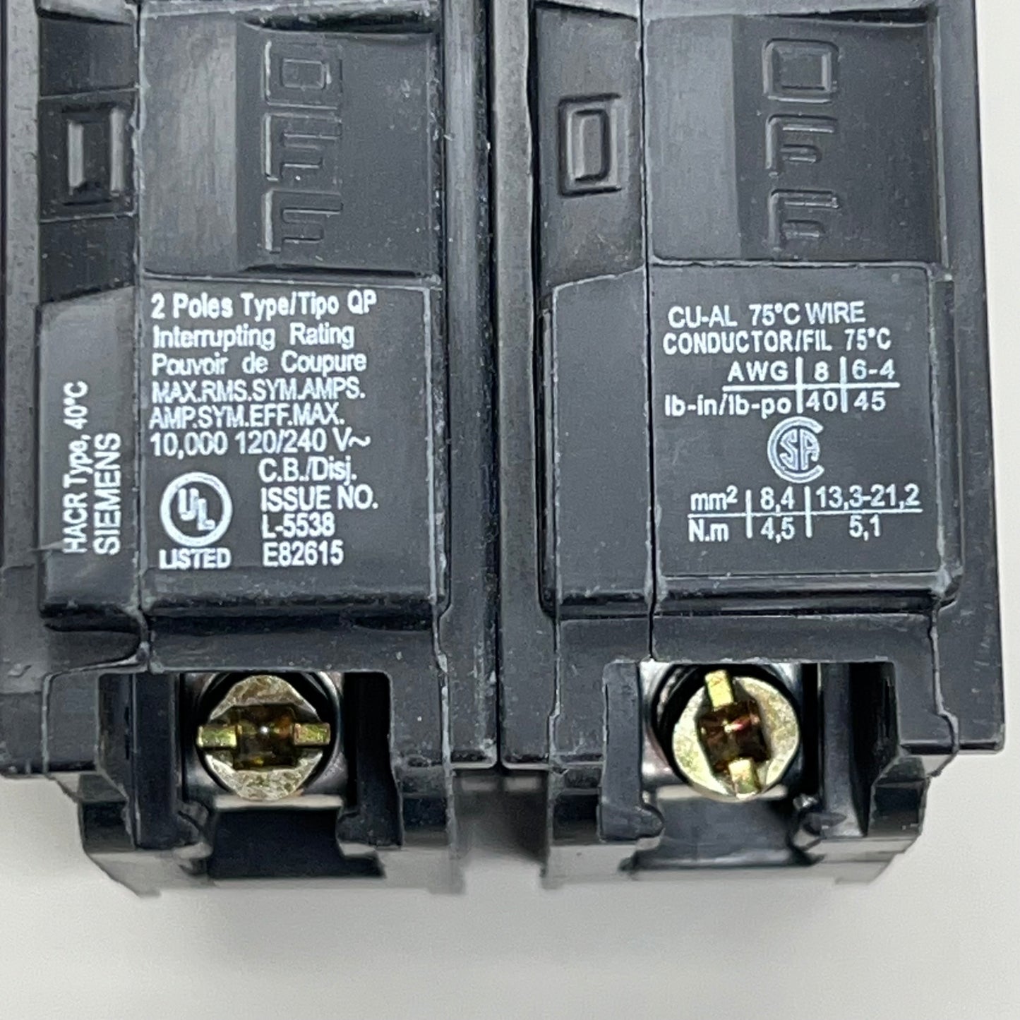 SIEMENS (2 PACK) 50 Amp Circuit Breaker Plug-In 2 Pole 240 Volt Q250