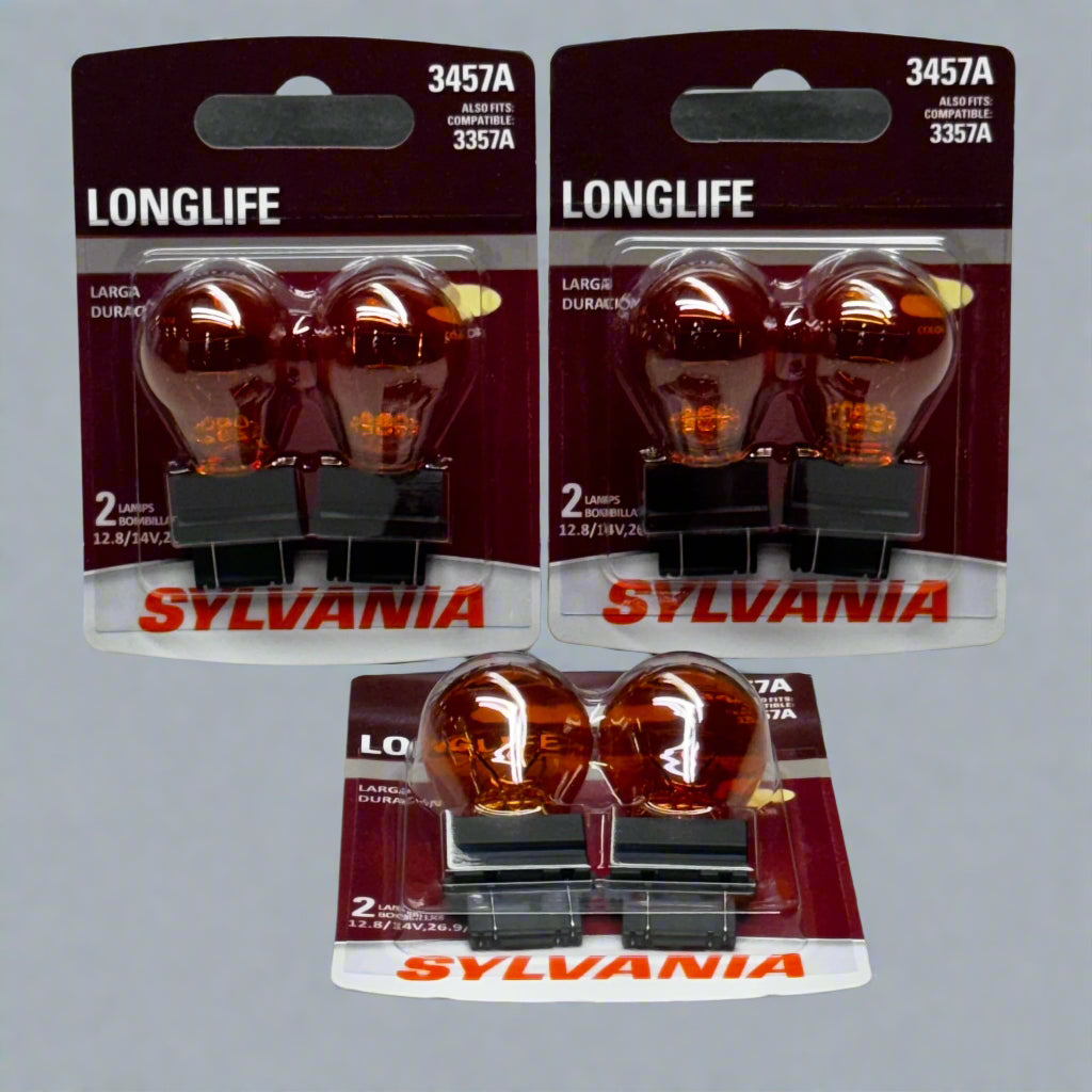 SYLVANIA (6 Bulb) Long Life Miniature 3457A, Orange 3457ALL.BP2