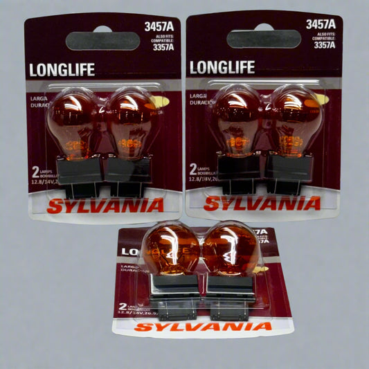 SYLVANIA (6 Bulb) Long Life Miniature 3457A, Orange 3457ALL.BP2