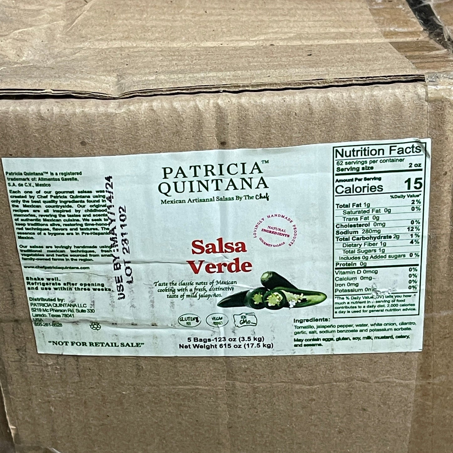 ZA@ PATRICIA QUINTANA (5 PACK) Victorico's Salsa Verde 123 oz Each 231102 BB: 05/14/24 E