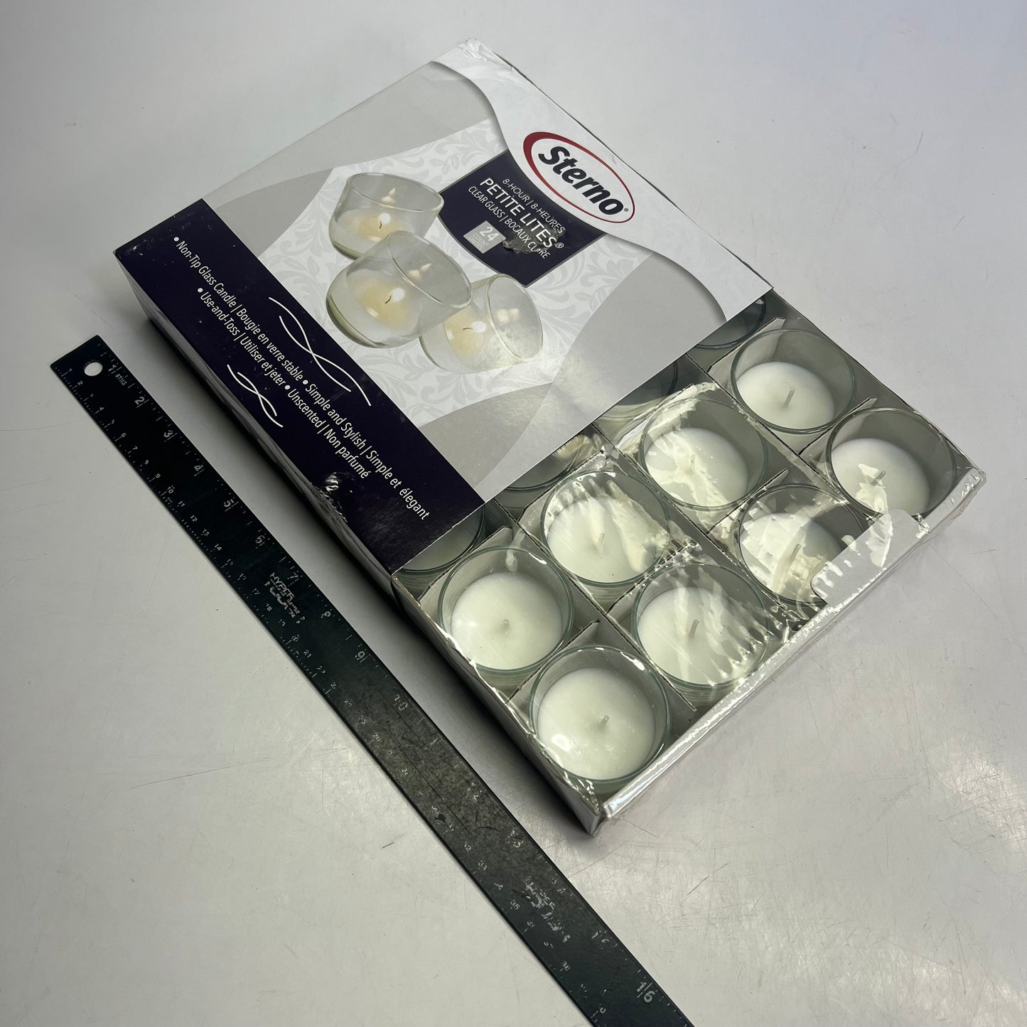 STERNO (24 PACK) Petite Lites Glass Candles 8 Hours  Clear/White 40114