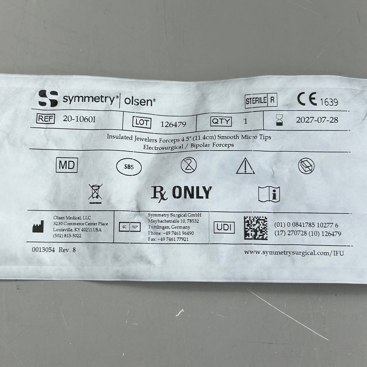 SYMMETRY OLSEN Insulated Bayonet Smooth Tip Forcep 4.5" Blue 20-1060I