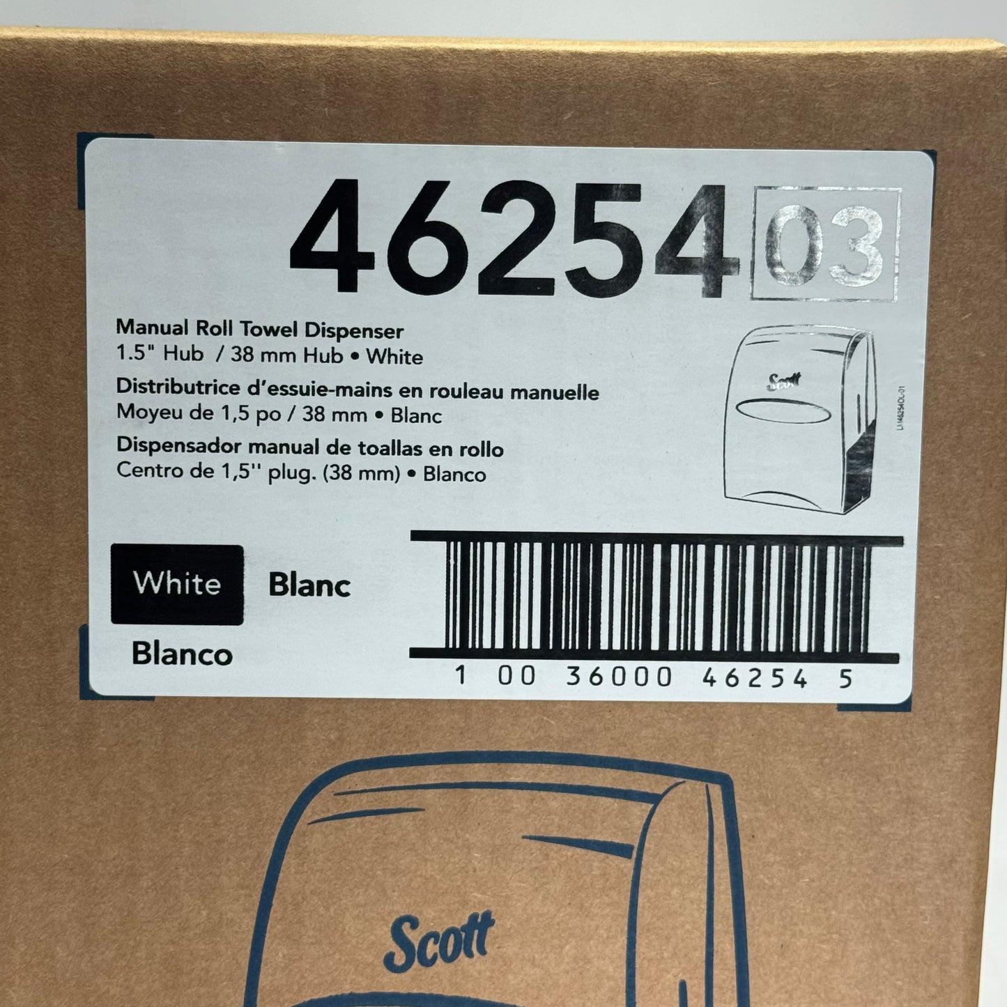 SCOTT Essential Manual Hard Roll Towel Dispenser Sz 12.6" x 16.4" x 10.1", White 46254