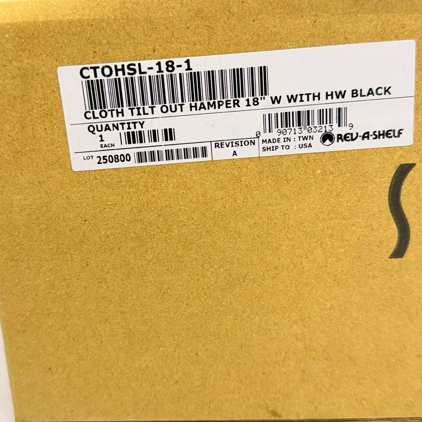 REV A SHELF Cloth Tilt Out Fabric Hampers 18" Wide 14" Deep Black CTOHSL-18-1