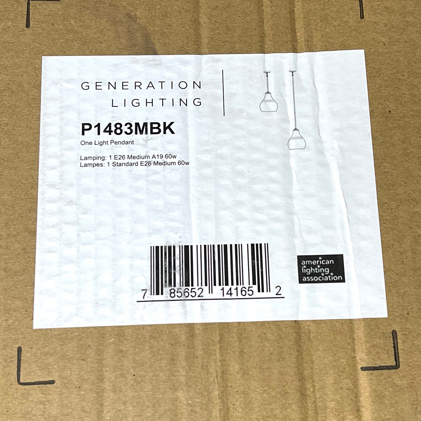 GENERATION LIGHTING Zola Pendant 1-light Ceiling Mount Black/Clear P1483MBK